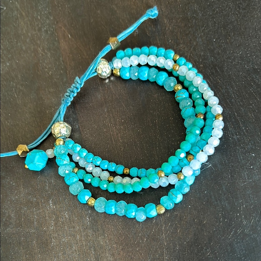 Boho Festival layered Beaded Bracelet in Turquoise and Gold